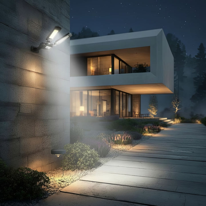 Farola LED solar con sensor de movimiento y mando a distancia Maclean IP54, 5W, 2x450lm, 6500K, Li-ion 2400 mAh, 3 modos de funcionamiento MCE447
