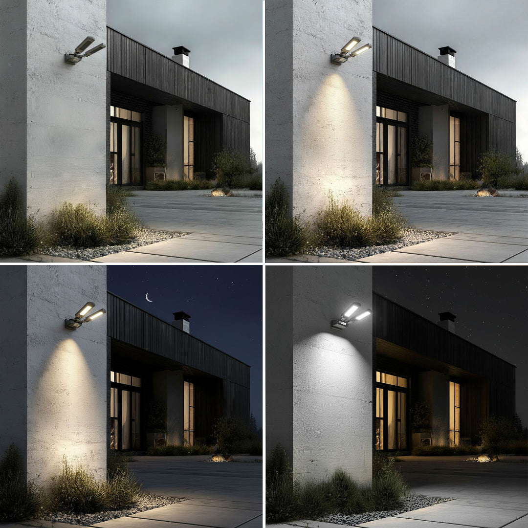 Farola LED solar con sensor de movimiento y mando a distancia Maclean IP54, 5W, 2x450lm, 6500K, Li-ion 2400 mAh, 3 modos de funcionamiento MCE447