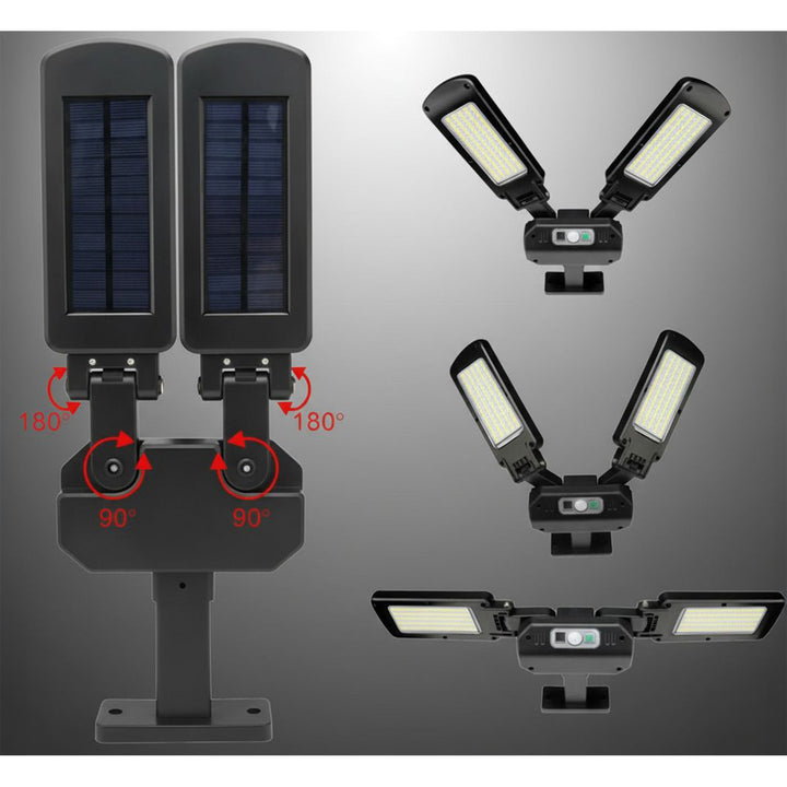 Farola LED solar con sensor de movimiento y mando a distancia Maclean IP54, 5W, 2x450lm, 6500K, Li-ion 2400 mAh, 3 modos de funcionamiento MCE447