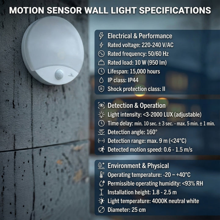 Lâmpada LED detector de movimento Maclean, infravermelho, branco, 10W, IP44, branco natural (4000K), 900lm, MCE357 W