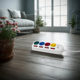 Maclean MCE229 W Alargador Regleta con Enchufes Cable de Prolongación de 4 Tomas + 2xUSB con Interruptores, 250VAC/10A, 2,1A 5V, 1,5m, blanco