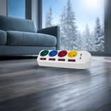 Maclean MCE229 W Alargador Regleta con Enchufes Cable de Prolongación de 4 Tomas + 2xUSB con Interruptores, 250VAC/10A, 2,1A 5V, 1,5m, blanco