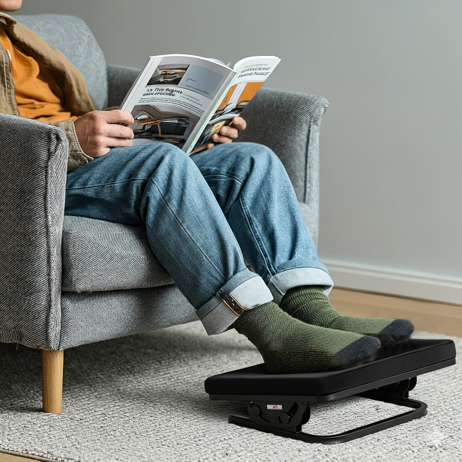 Maclean MC-460 Reposapiés Ergonómico, Reposapiernas, Ángulo Infinitamente Ajustable, Cojín Extraíble