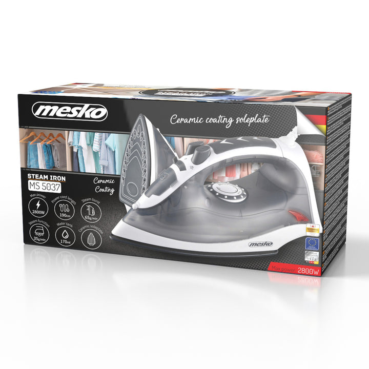 Plancha de vapor Mesko, potencia de 2800 W, suela cerámica, MS 5037