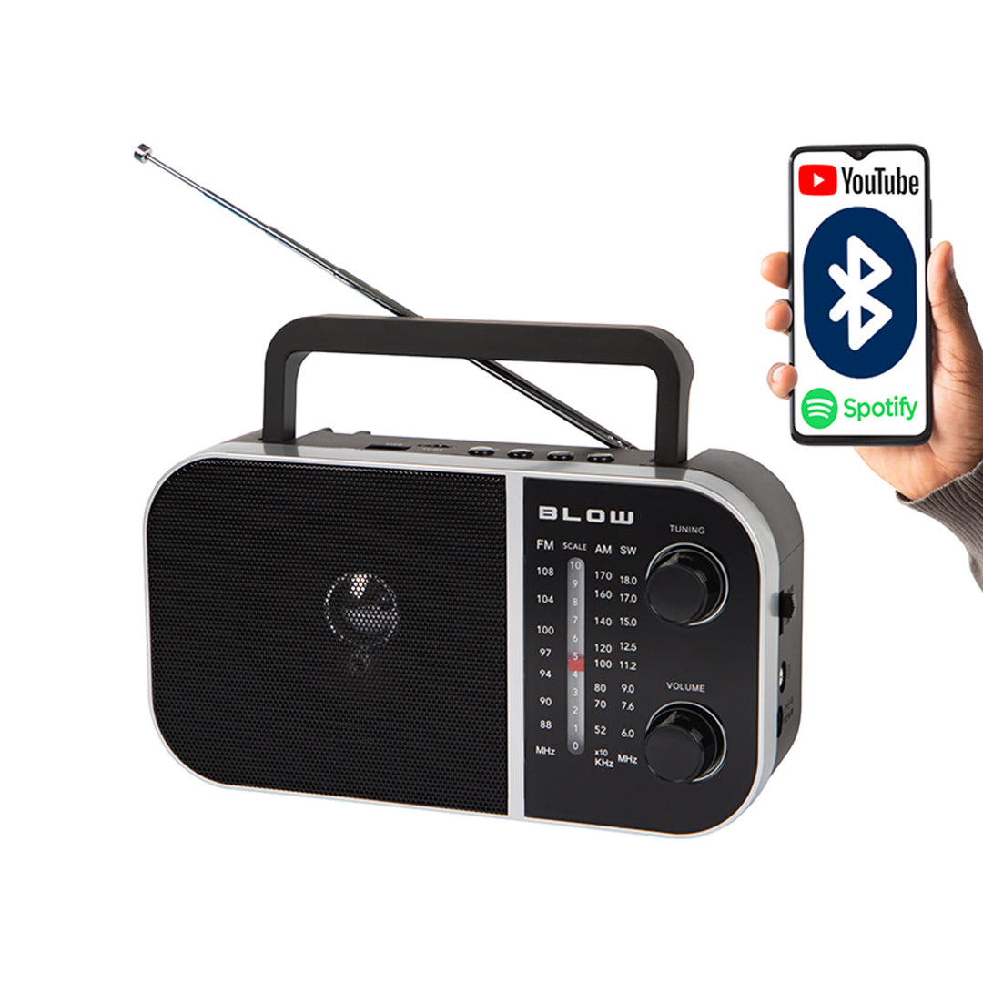 Rádio AM/FM analógico portátil Blow RA6, alimentado por bateria e rede elétrica