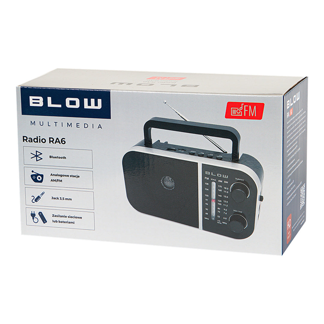 Rádio AM/FM analógico portátil Blow RA6, alimentado por bateria e rede elétrica