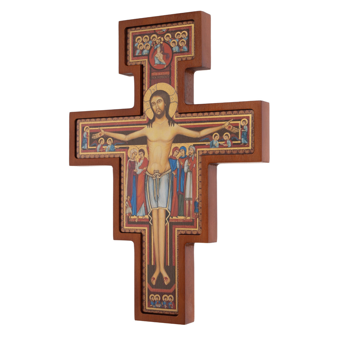 Cruz em Madeira de São Damiano - Cruz Castanha de São Francisco 22x16x1,8cm