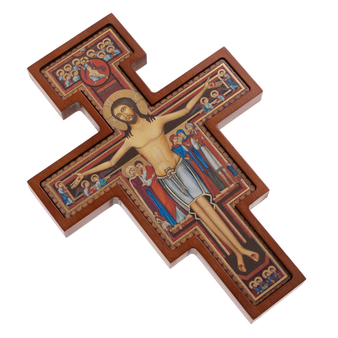 Cruz em Madeira de São Damiano - Cruz Castanha de São Francisco 22x16x1,8cm