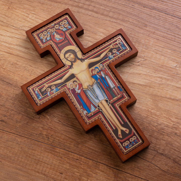 Cruz em Madeira de São Damiano - Cruz Castanha de São Francisco 22x16x1,8cm