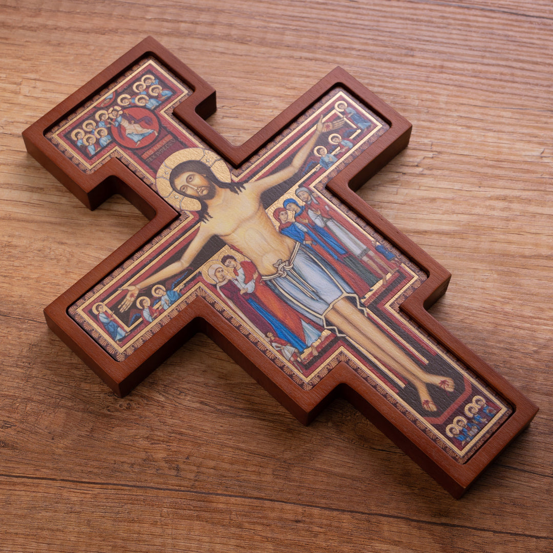 Cruz em Madeira de São Damiano - Cruz Castanha de São Francisco 22x16x1,8cm