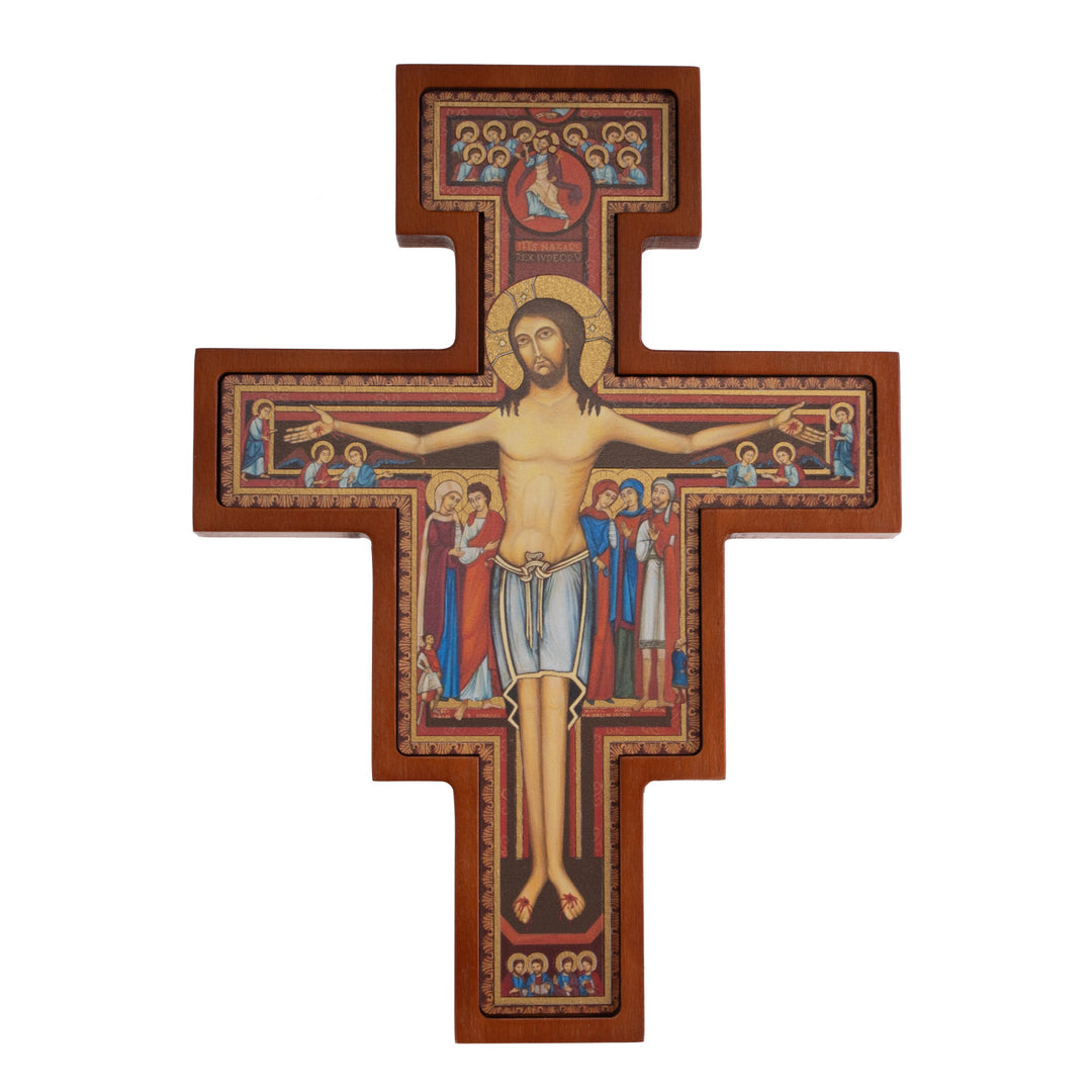 Cruz em Madeira de São Damiano - Cruz Castanha de São Francisco 22x16x1,8cm