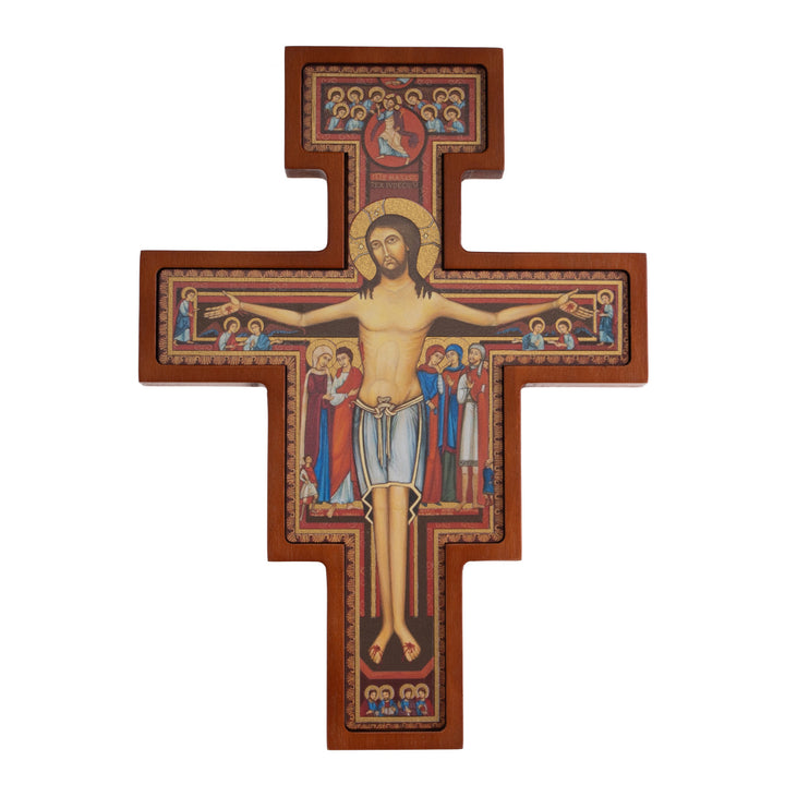 Cruz em Madeira de São Damiano - Cruz Castanha de São Francisco 22x16x1,8cm