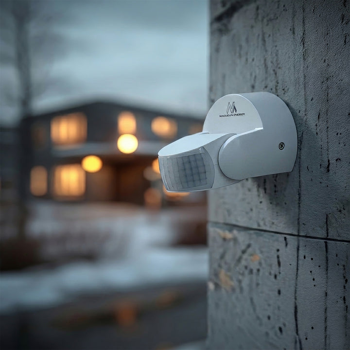 Maclean MCE468 W Detector de Movimiento PIR, Infrarrojos, IP65, Blanco, Alcance 12 m, Carga máx. 600/1200 W