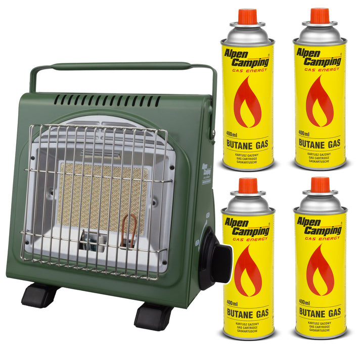 Aquecedor de campismo Alpen com consumo de gás de 124 g/h, ignição piezo, IK-1000 PRO, ISLÂNDIA + 4 cartuchos