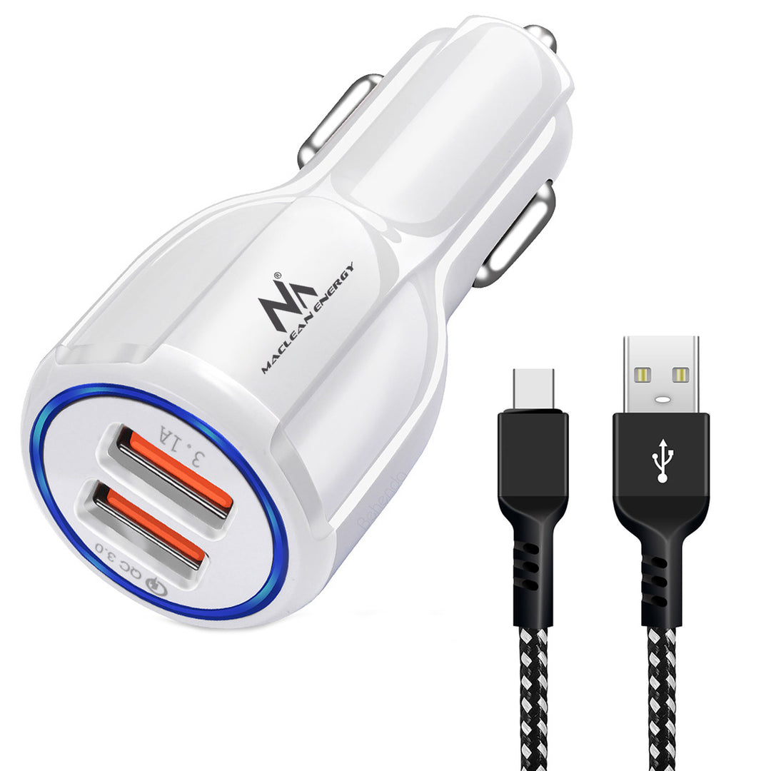Carregador de isqueiro Maclean, Qualcomm Quick Charge, QC 3.0 - aceita 5 V/3 A, 9 V/1,8 A, 12 V/1,6 A, 5 V/3,1 A com cabo USB Tipo C