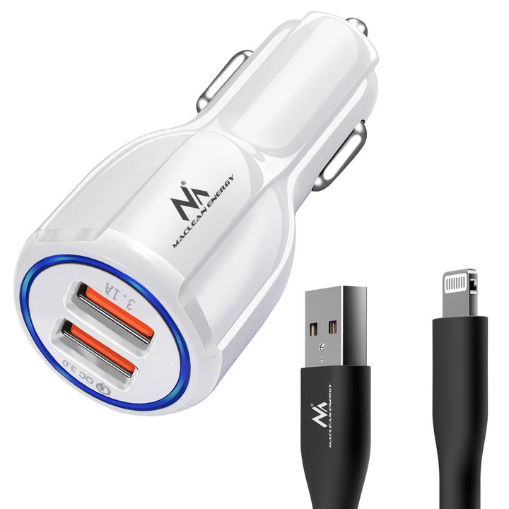 Carregador de isqueiro Maclean, Qualcomm Quick Charge, QC 3.0 - aceita 5 V/3 A, 9 V/1,8 A, 12 V/1,6 A, 5 V/3,1 A com cabo USB Lightning