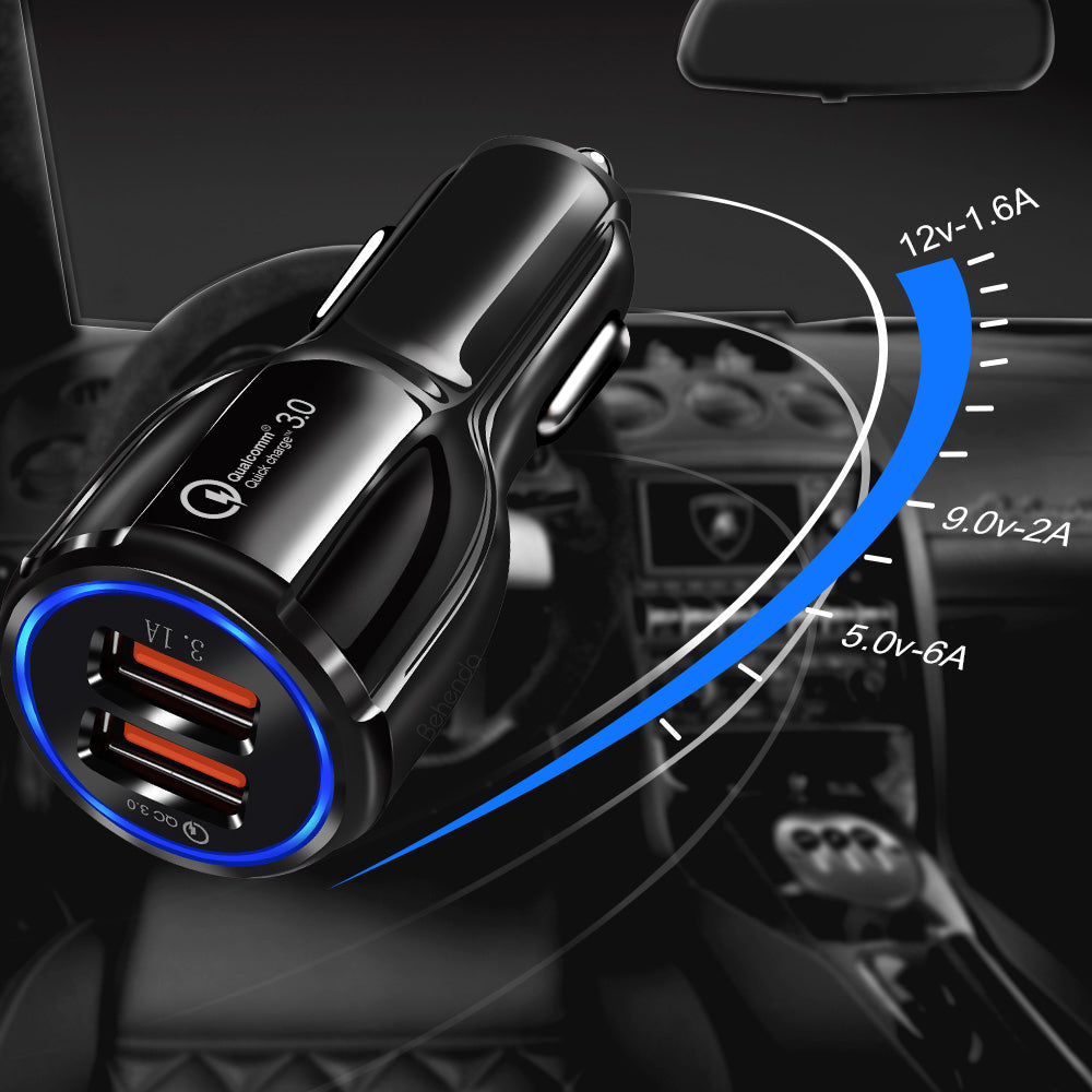 Carregador de isqueiro Maclean, Qualcomm Quick Charge, QC 3.0 - aceita 5 V/3 A, 9 V/1,8 A, 12 V/1,6 A, 5 V/3,1 A com cabo USB Lightning