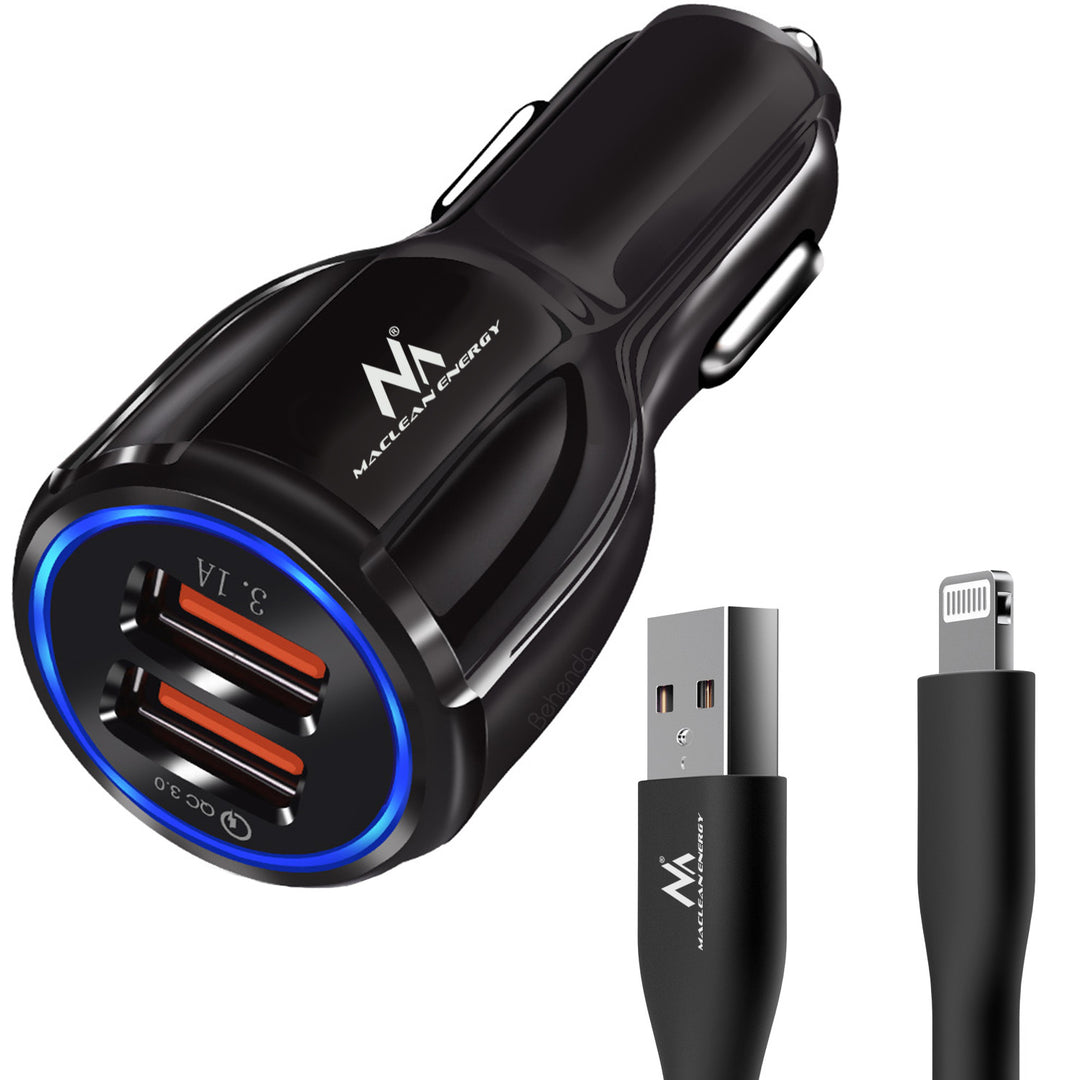 Carregador de isqueiro Maclean, Qualcomm Quick Charge, QC 3.0 - aceita 5 V/3 A, 9 V/1,8 A, 12 V/1,6 A, 5 V/3,1 A com cabo USB Lightning