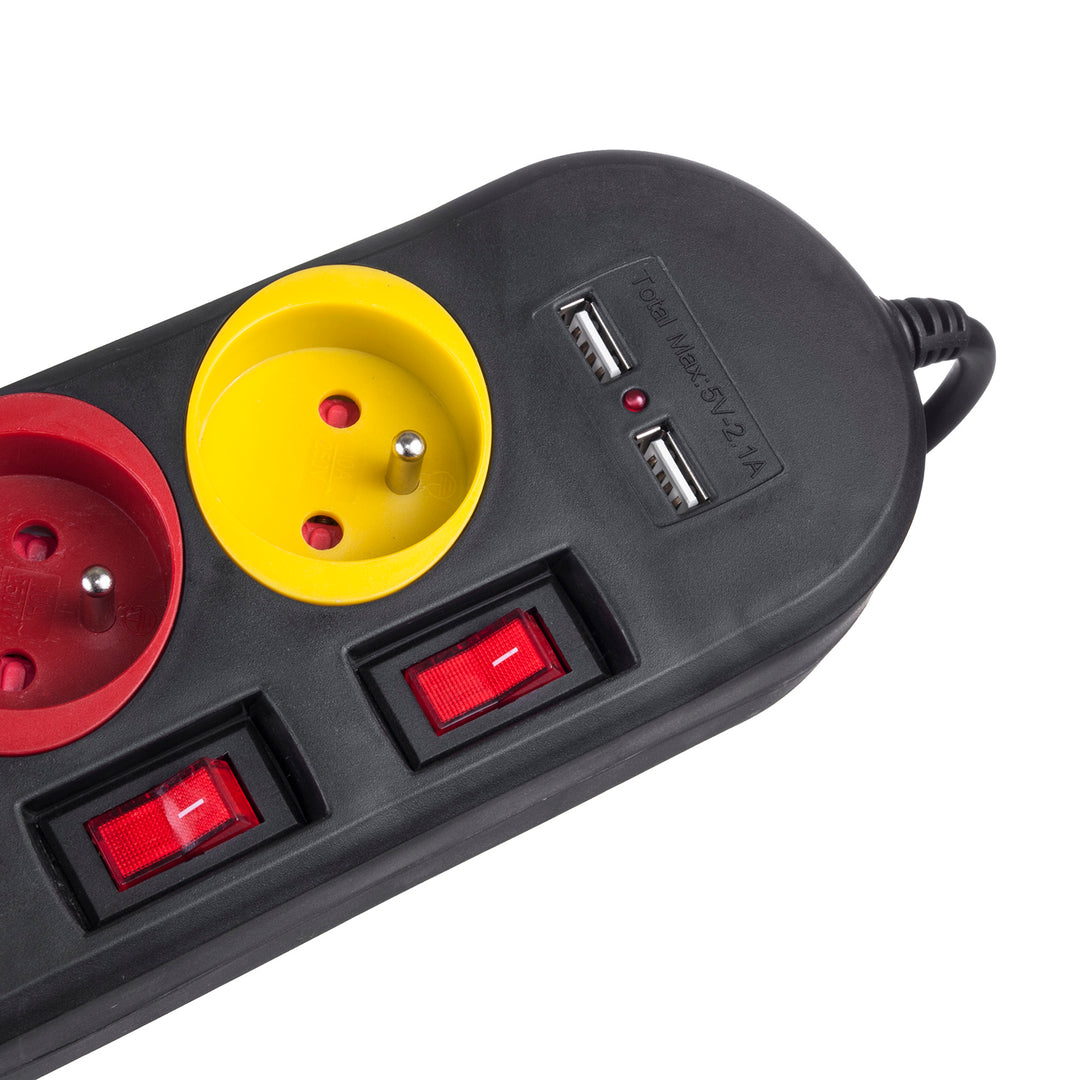 Filtro de linha Maclean, cabo de extensão de 4 tomadas + 2 USB, com interruptores, 250 VCA/10 A, 2,1 A 5 V, 1,5 m, branco, MCE229B + cabo USB MCE471