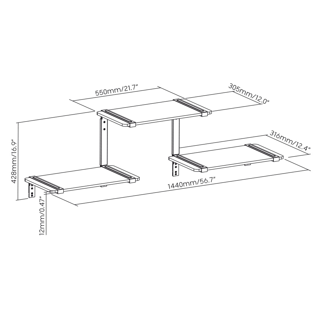 Estante modular de três níveis Maclean MC-974, prateleira de parede, carga máxima de 30 kg