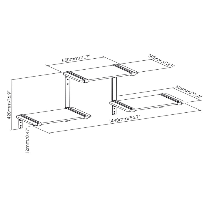 Estante modular de três níveis Maclean MC-974, prateleira de parede, carga máxima de 30 kg