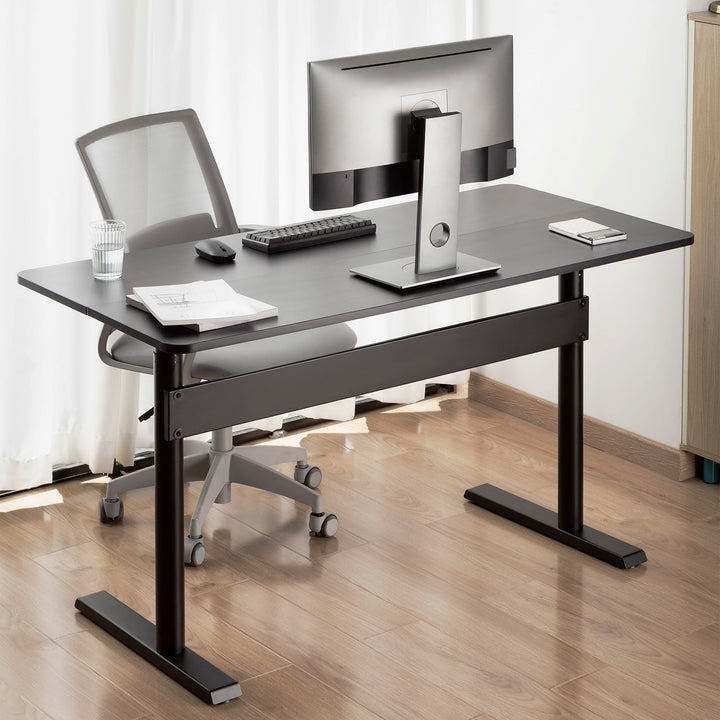 Secretária Ergo Office ER-453 com tampo de 140x68 cm, mola a gás, altura regulável, secretária para estar de pé ou sentado, altura máxima de 115 cm