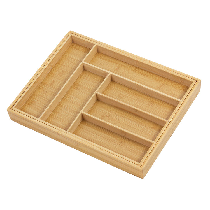 GreenBlue GB379 Organizador de talheres em bambu, tabuleiro extensível, 7 compartimentos básicos e 2 compartimentos amovíveis para utensílios de cozinha, organização de gavetas para talheres, dimensões: 32,5-50 x 43 x 4,5 cm