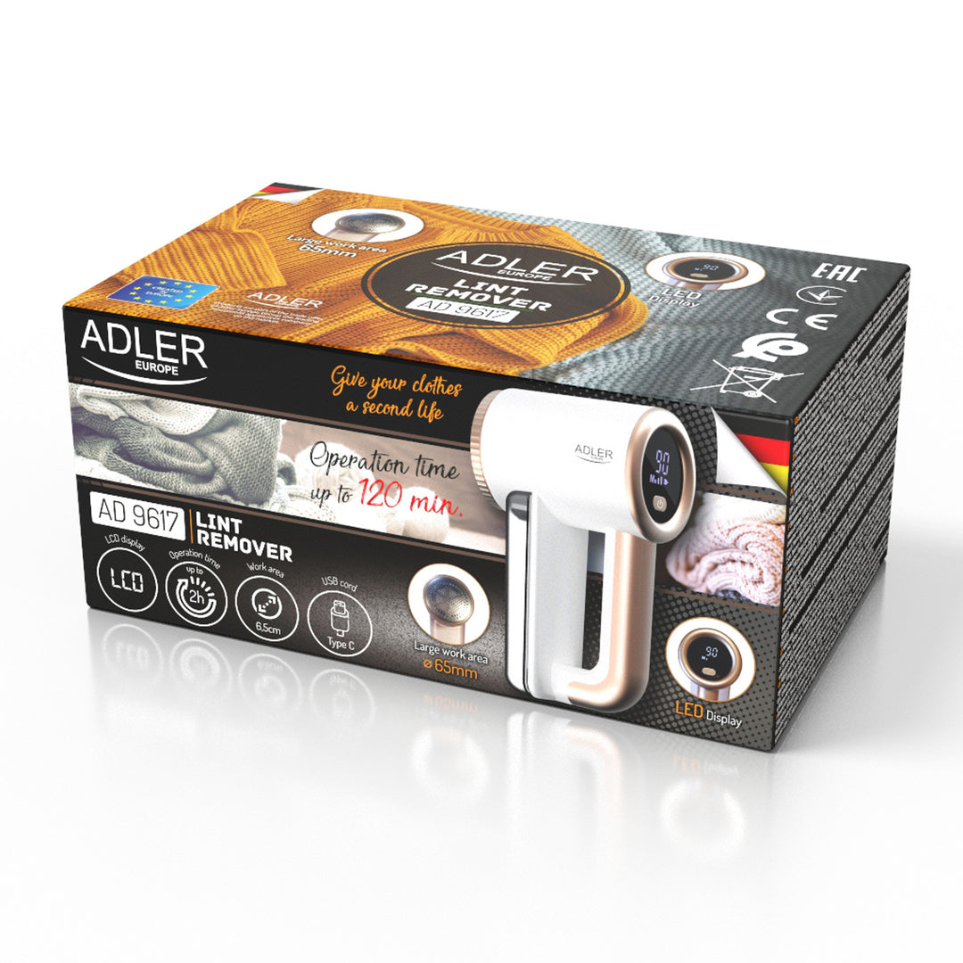 Afeitadora de tejidos Adler, carga USB, pantalla LCD, velocidad de 3 niveles, cepillo, AD 9617