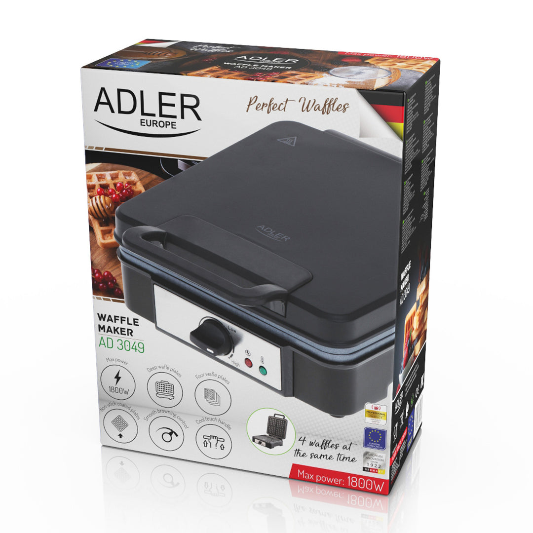 Gofrera Adler, para 4 gofres, control de temperatura, 1800W, AD 3049