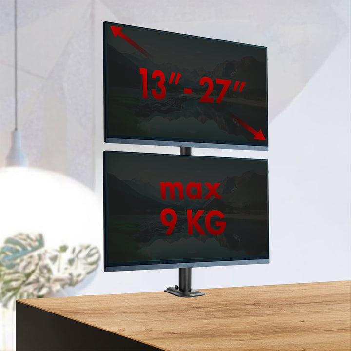 Suporte para monitor Maclean MC-966 para OLED QLED LCD e LED, suporte de mesa duplo, vertical, VESA 75x75 e 100x100, 13-27", 9 kg