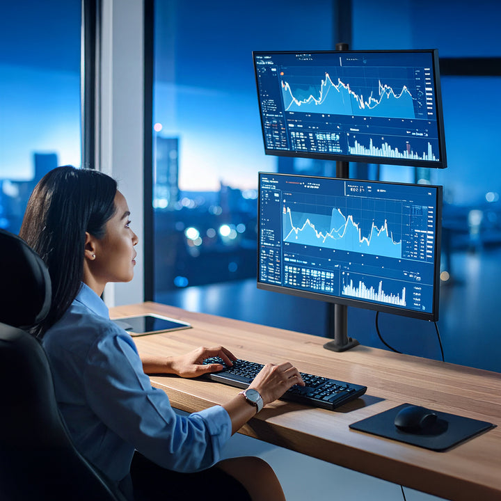 Suporte para monitor Maclean MC-966 para OLED QLED LCD e LED, suporte de mesa duplo, vertical, VESA 75x75 e 100x100, 13-27", 9 kg