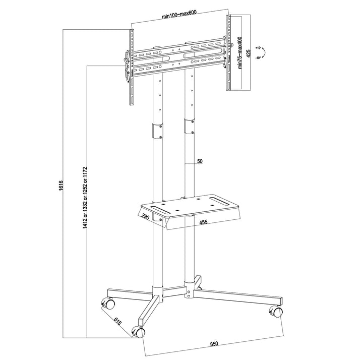 Suporte de pedestal móvel profissional Maclean MC-951 com rodas, adequado para TVs/ecrãs de 32" a 70" até 40 kg, padrão VESA 600x400, suporte universal para TV