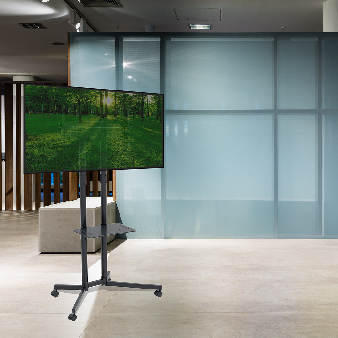 Suporte de pedestal móvel profissional Maclean MC-951 com rodas, adequado para TVs/ecrãs de 32" a 70" até 40 kg, padrão VESA 600x400, suporte universal para TV