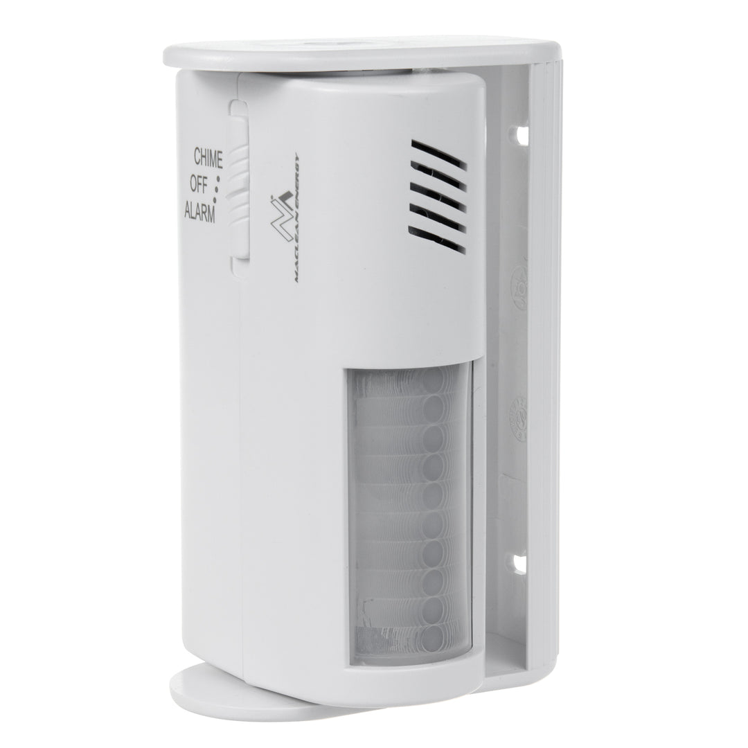 Dispositivo de sinalização de entrada sem fios Maclean MCE311 W, sensor PIR, alcance de 8 m, alimentação por bateria de 9 V CC, volume acima de 70 dB