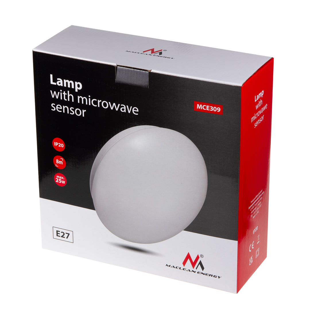 Luminária de teto Maclean MCE309 1xE27 com sensor, sensor de micro-ondas, difusor PMMA, carga máx. 25 W, IP20
