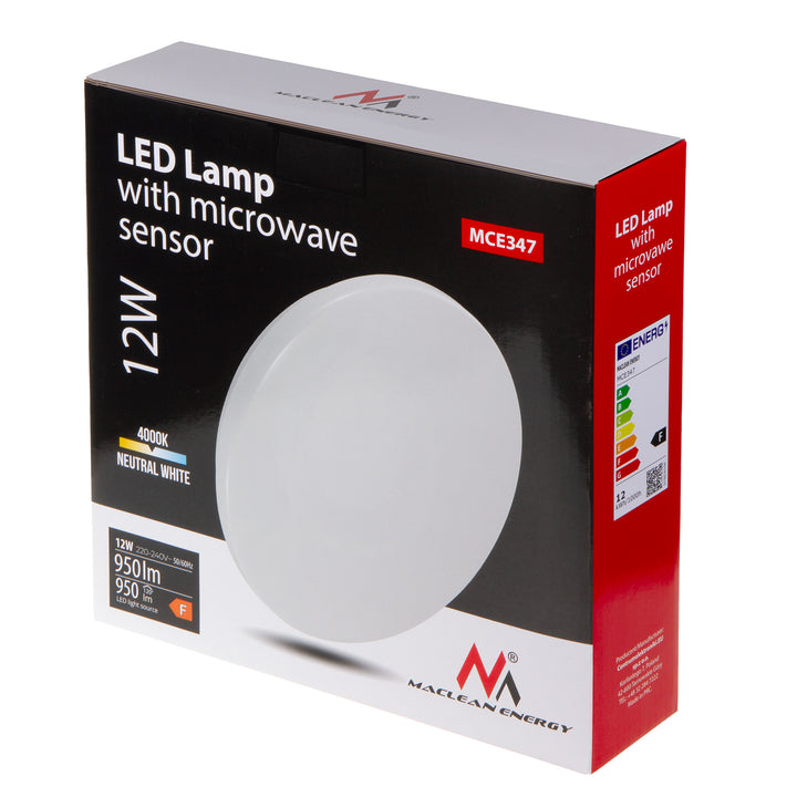 Luminária de teto LED Maclean MCE347 com sensor, sensor de micro-ondas 5,8 GHz, 4000 K, 12 W, 950 lm, IP44