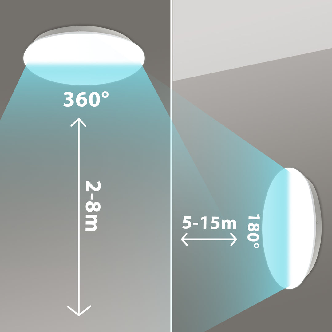 Luminária de teto LED Maclean MCE347 com sensor, sensor de micro-ondas 5,8 GHz, 4000 K, 12 W, 950 lm, IP44