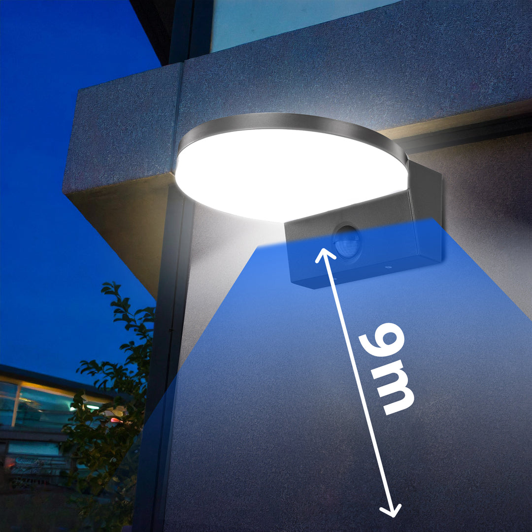 Maclean MCE344 GR Luz de sensor de movimento LED, sensor de movimento PIR, cinzento, 15 W, IP65, 1560 lm, branco neutro (4000 K)