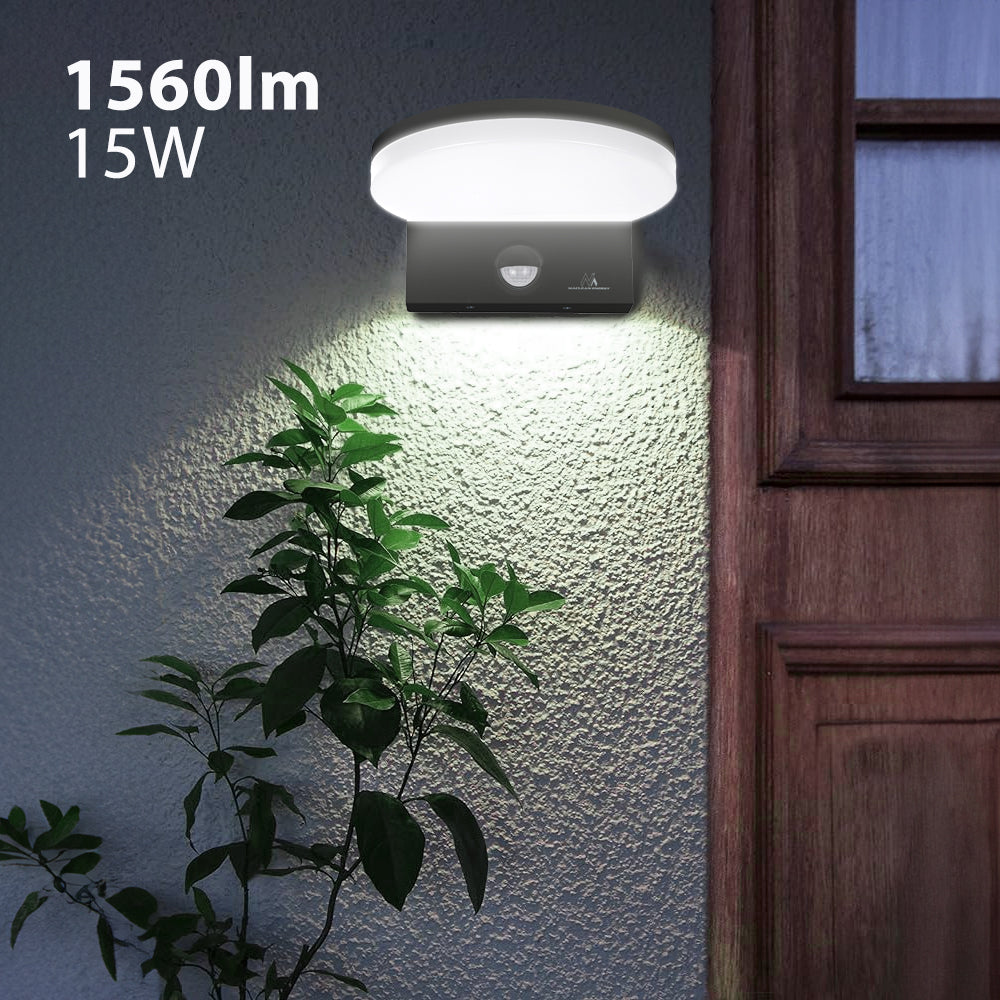 Maclean MCE344 GR Luz de sensor de movimento LED, sensor de movimento PIR, cinzento, 15 W, IP65, 1560 lm, branco neutro (4000 K)