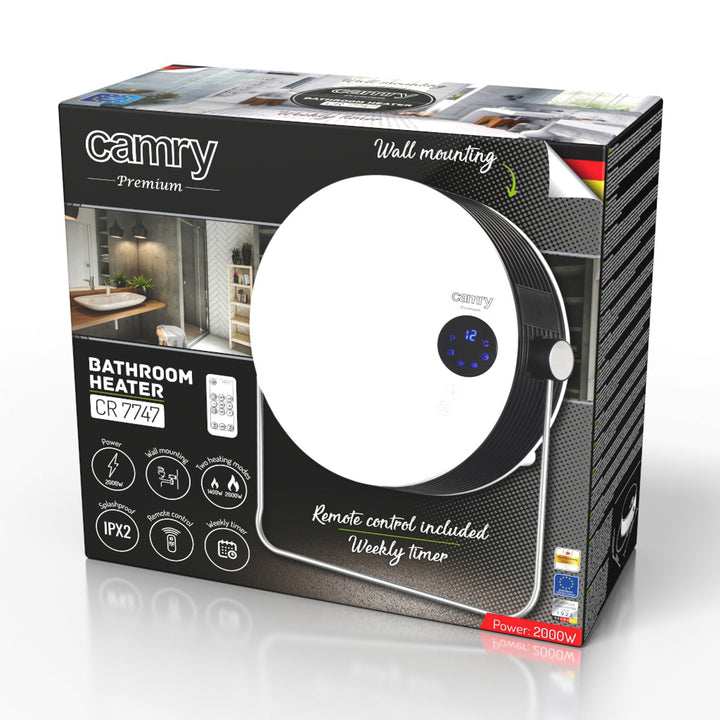 Calefactor de baño Camry, potencia 2000W, 2 niveles de calefacción, pantalla LCD, mando a distancia, CR 7747