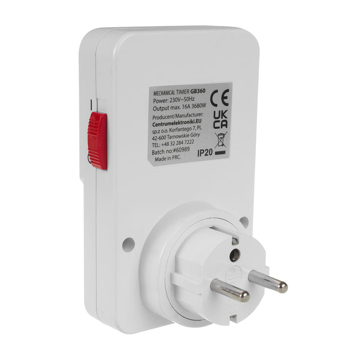 Interruptor mecânico de tempo GreenBlue GB360 E, 48 programas, carga máxima de 16 A, IP20