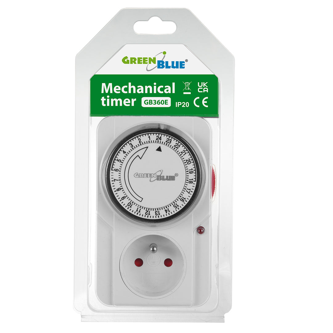 Interruptor mecânico de tempo GreenBlue GB360 E, 48 programas, carga máxima de 16 A, IP20