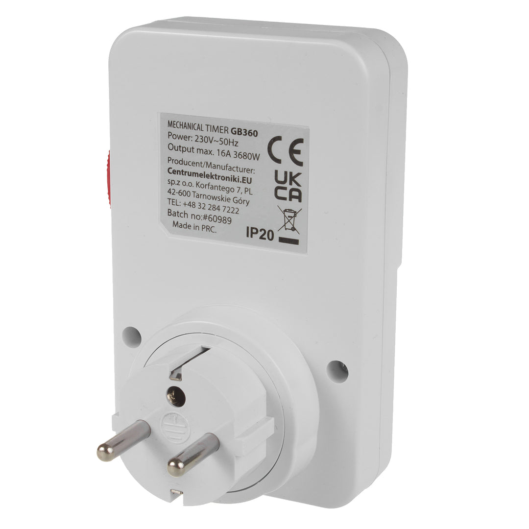 Interruptor mecânico de tempo GreenBlue GB360 E, 48 programas, carga máxima de 16 A, IP20
