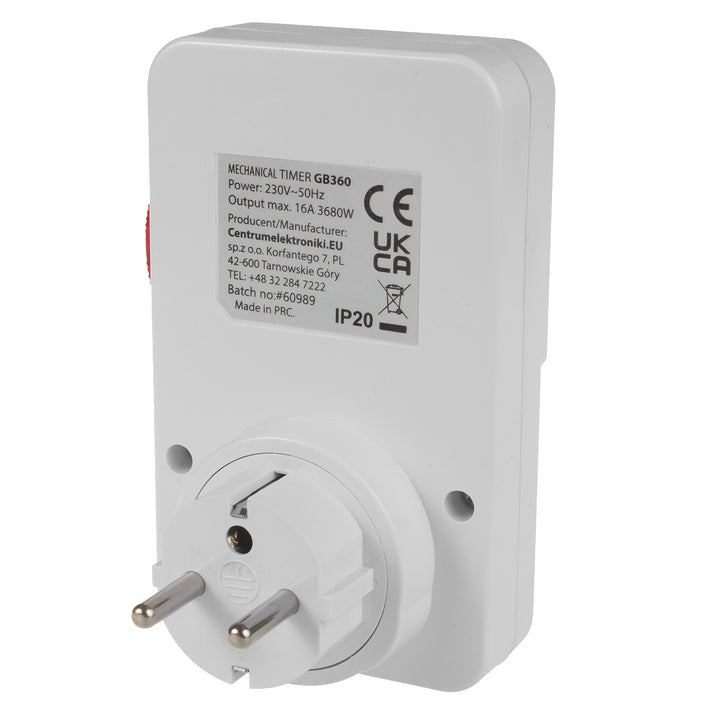 Interruptor mecânico de tempo GreenBlue GB360 E, 48 programas, carga máxima de 16 A, IP20