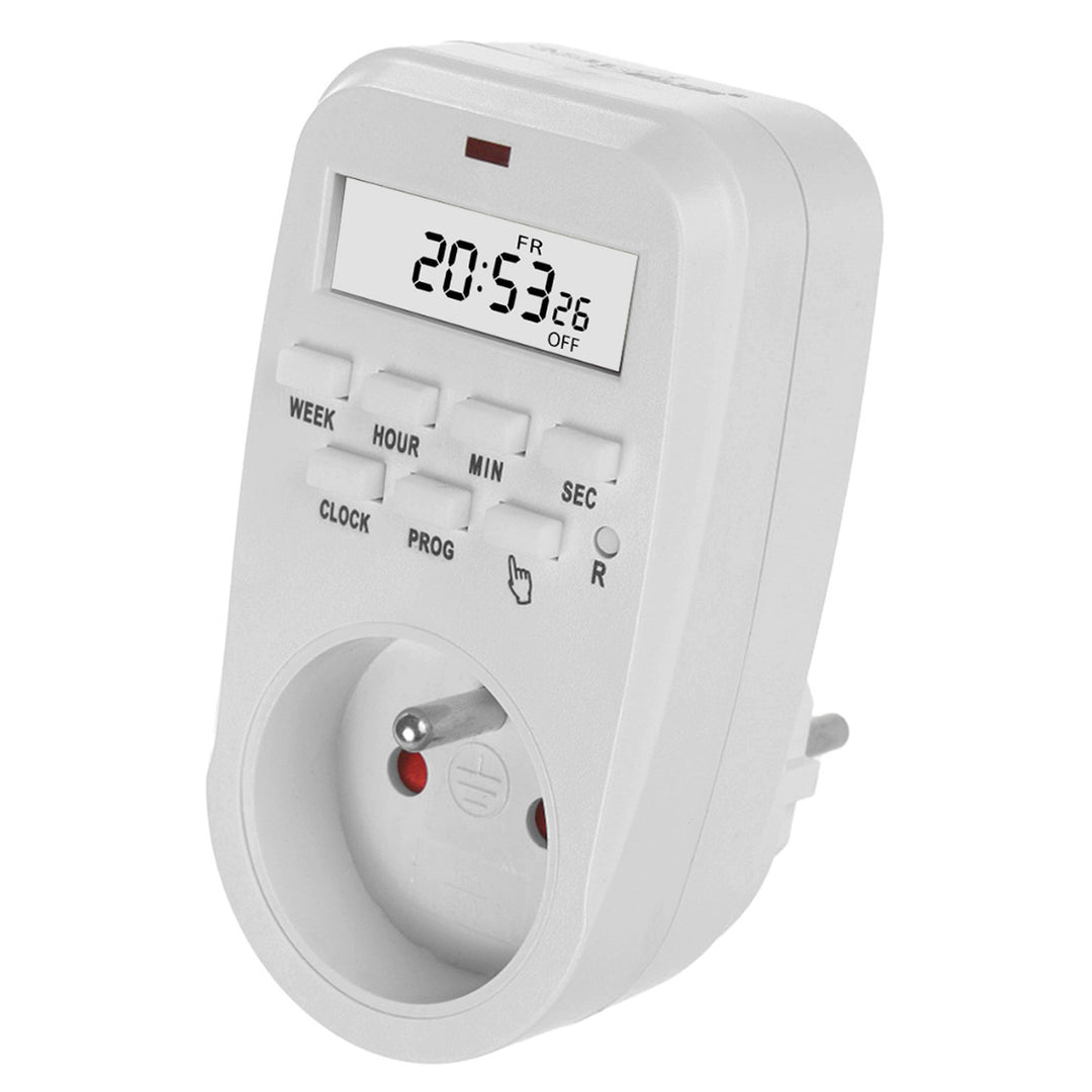 Interruptor de Temporizador Digital GreenBlue GB362 E, 2 Modos de Funcionamento, 8 Programas e 16 Combinações, Carga Máxima 16 A, 3680 W, IP20