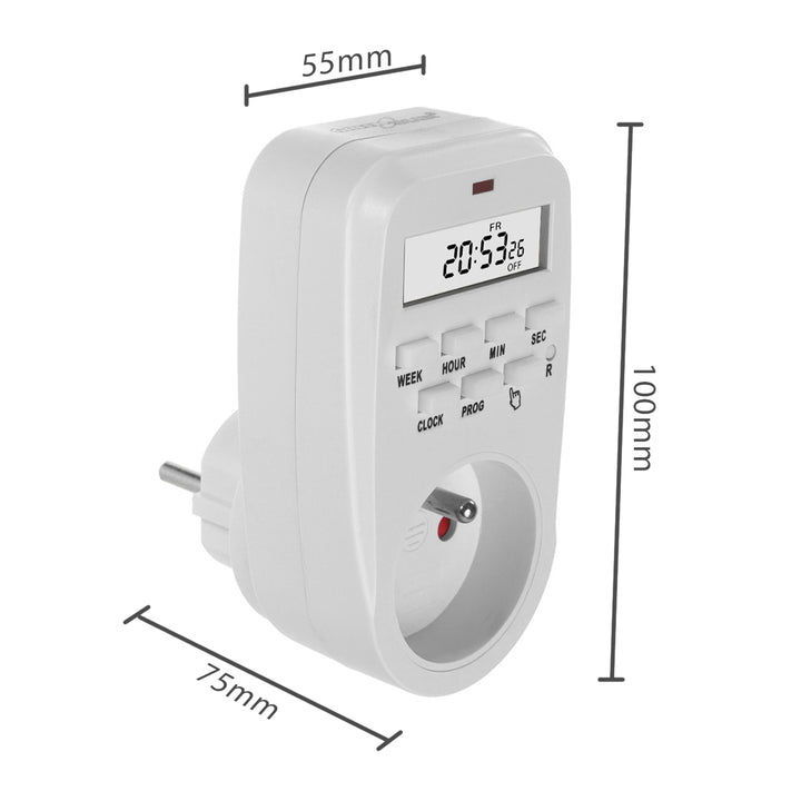Interruptor de Temporizador Digital GreenBlue GB362 E, 2 Modos de Funcionamento, 8 Programas e 16 Combinações, Carga Máxima 16 A, 3680 W, IP20