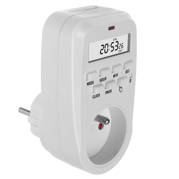 Interruptor de Temporizador Digital GreenBlue GB362 E, 2 Modos de Funcionamento, 8 Programas e 16 Combinações, Carga Máxima 16 A, 3680 W, IP20