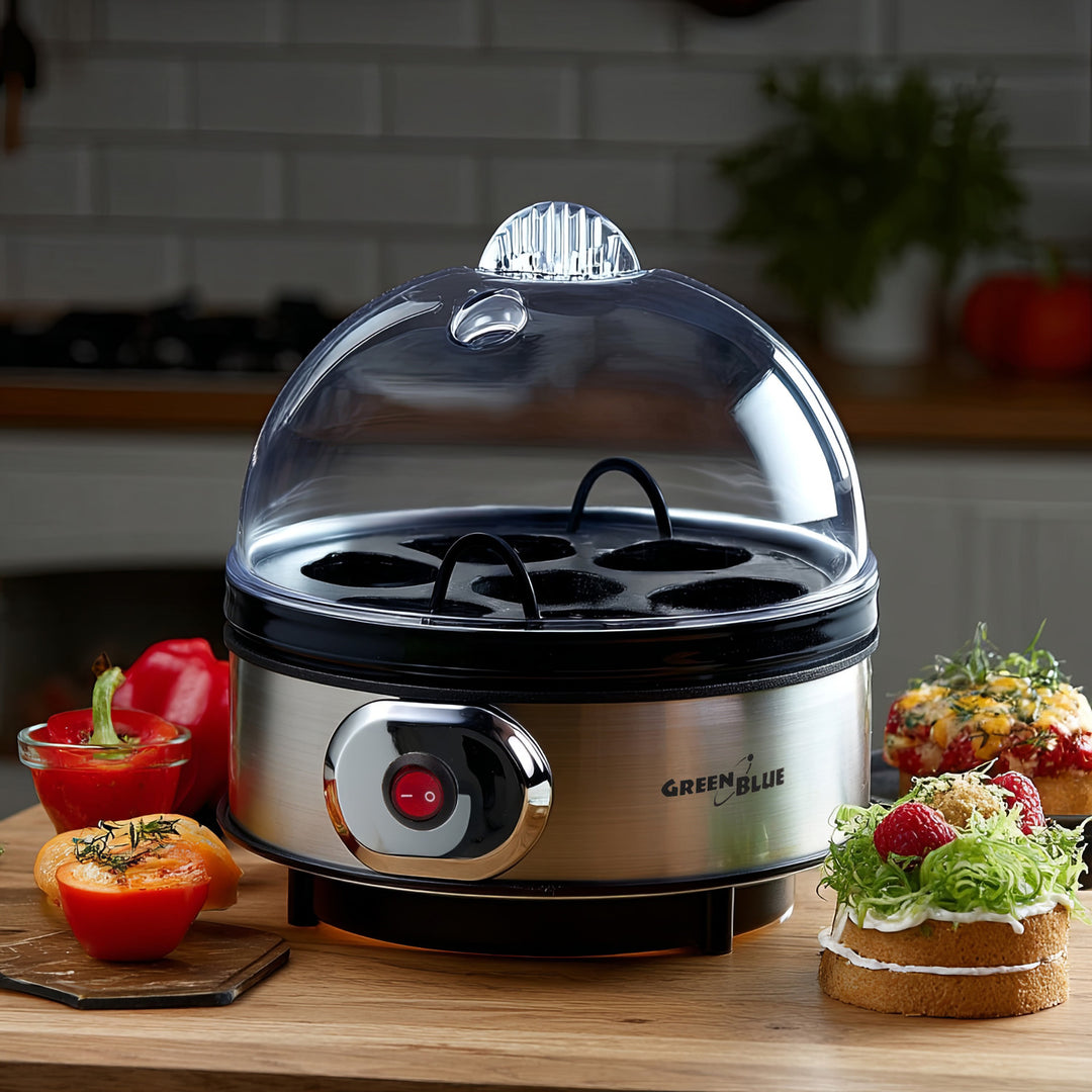 GreenBlue GB572 Cocedor de Huevos Automático, Potencia 400W, hasta 7 Huevos, Vaso Medidor, 220-240V~, 50 Hz