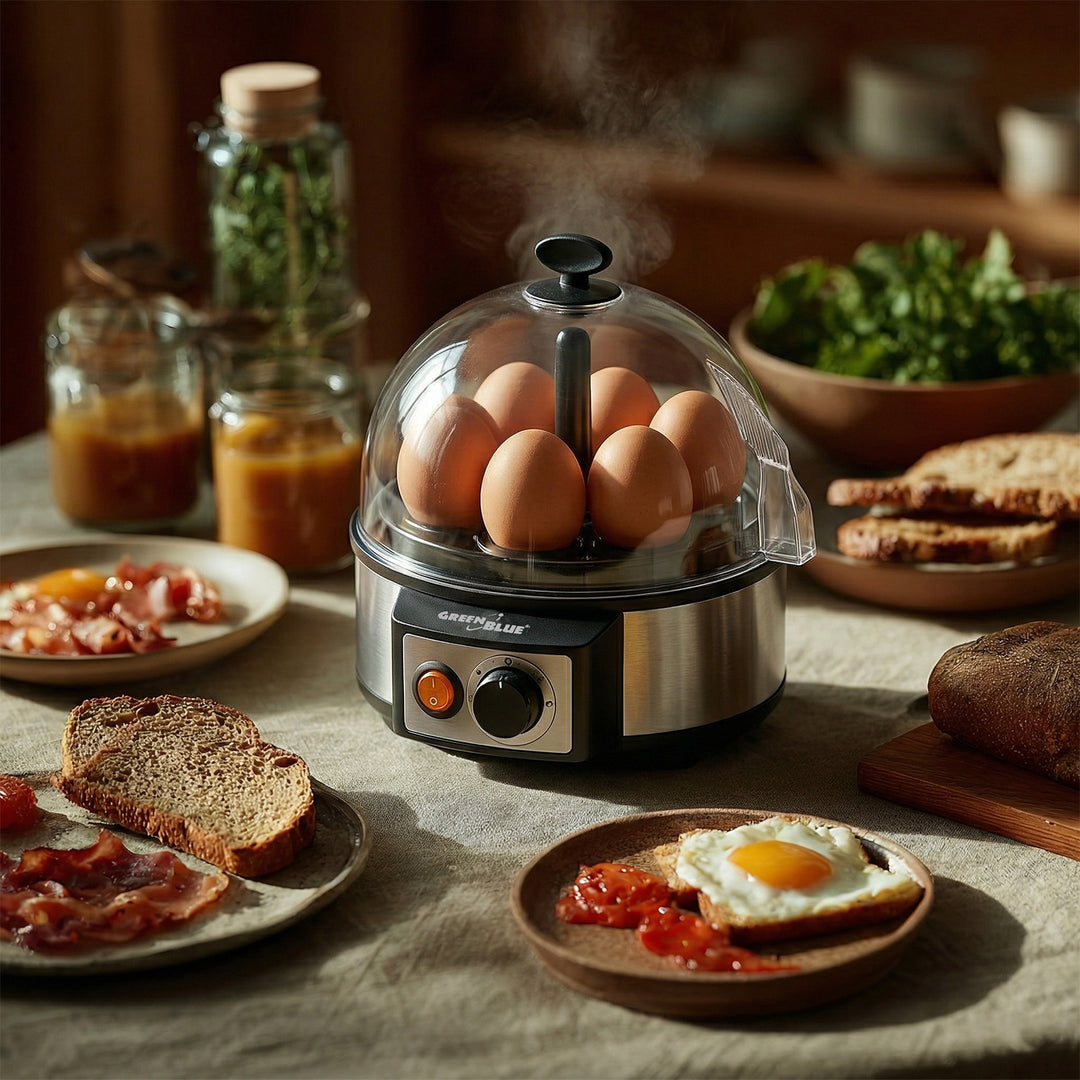 GreenBlue GB573 Cocedor de Huevos Automático, Potencia 400W, hasta 7 Huevos, Vaso Medidor, 220-240V~, 50 Hz