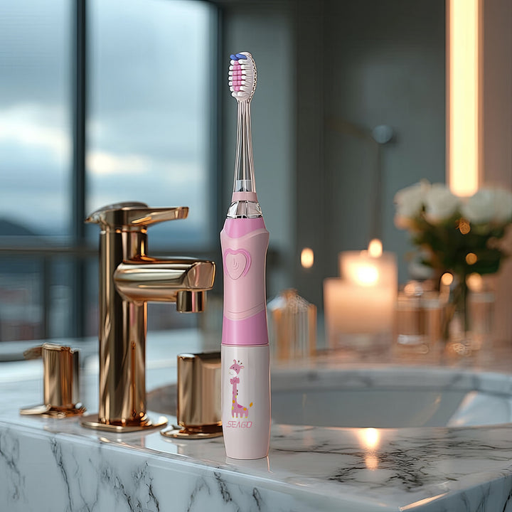 Escova de dentes sónica infantil SEAGO, rosa, 1xAA 1,5V (não incluída), 3 pontas de substituição, SG-977 rosa